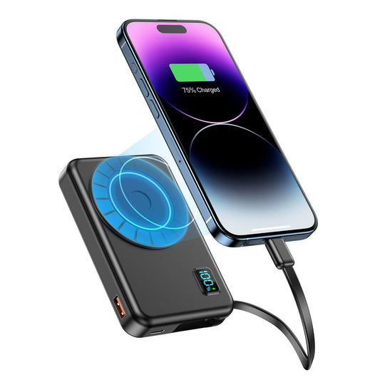 Power Bank, compatibile con la Power Bank magnetica da 10000 mAh, uscita USB-A PD 22,5 W, caricabatterie portatile senza fili con ingresso e uscita di tipo C, display LED per iPhone 15/14/13/12/Pro/Pro Max.