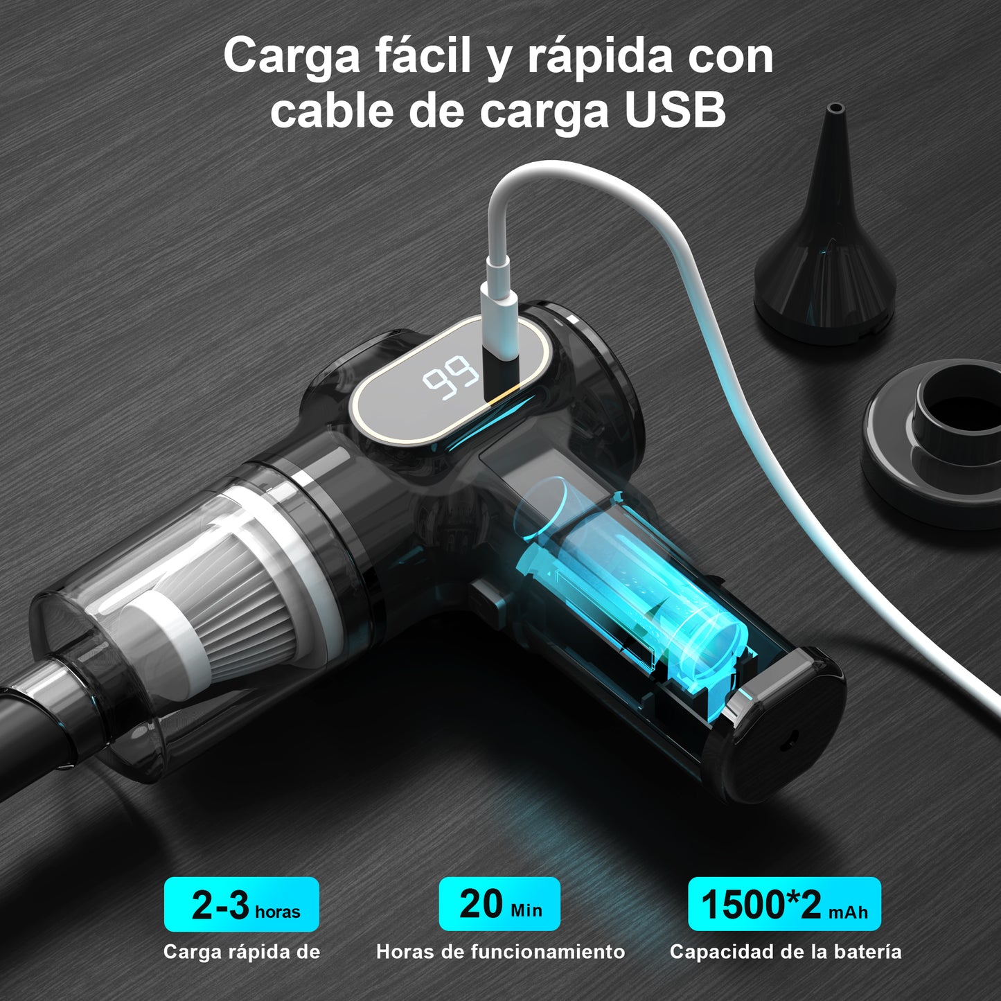 Aspiradora portátil, alimentada con batería, aspiradora para coche, potente – 15000 Pa, inalámbrica, aspiradora para coche, gran rendimiento, gran capacidad de aspiración, aspiradora portátil, alta potencia, aspiradora portátil para coche