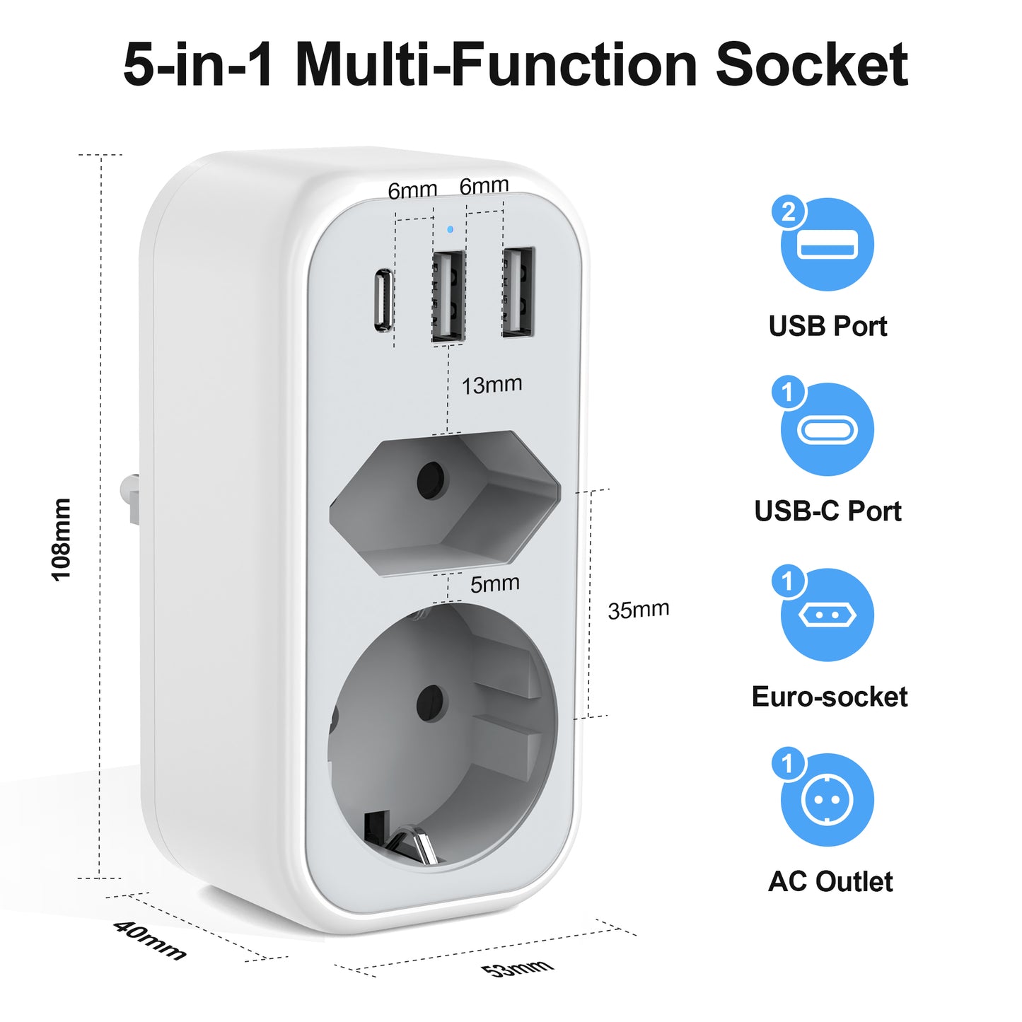 Doppelstecker für Steckdose, Steckdosenadapter mit USB C Mehrfachsteckdose Steckdosenverteiler 2Fach und 2 USB PD 20W Mehrfachstecker Multisteckdose Adapter Stecker Verteiler Erweiterung