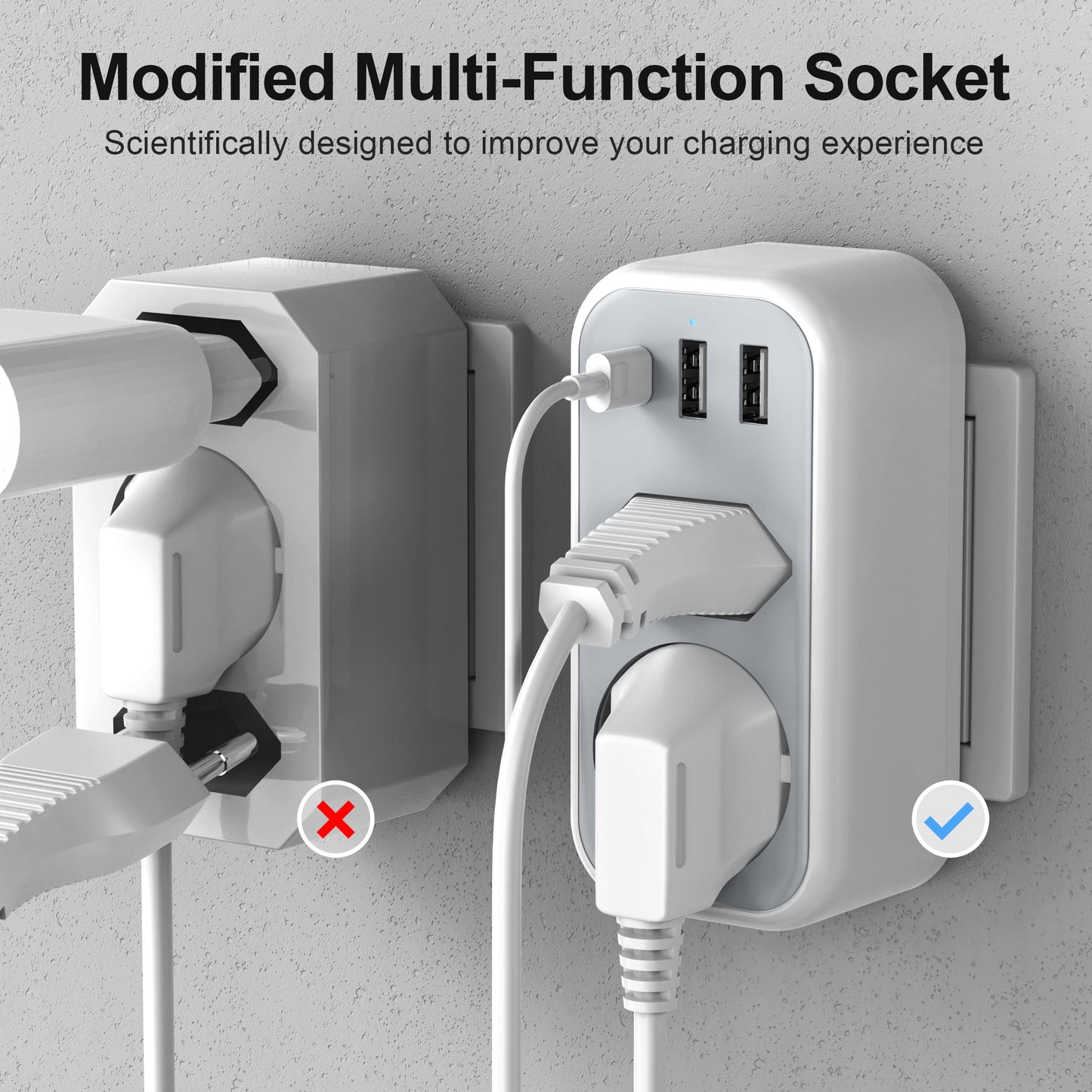 Doppelstecker für Steckdose, Steckdosenadapter mit USB C Mehrfachsteckdose Steckdosenverteiler 2Fach und 2 USB PD 20W Mehrfachstecker Multisteckdose Adapter Stecker Verteiler Erweiterung