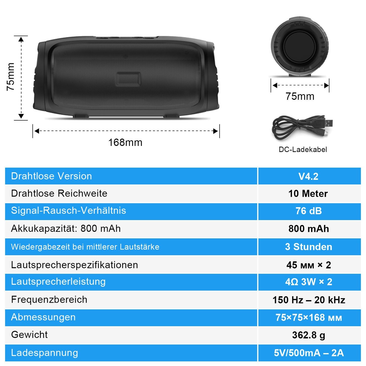 Drahtloser Lautsprecher - Tragbarer Outdoor-Lautsprecher mit bunten Lichtern, 1000-mAh-Batterie für eine Wiedergabezeit von 5 Stunden, kompatibel mit FM/TF/USB, geeignet für Mobiltelefone, Tablets, Fernseher und Computer.