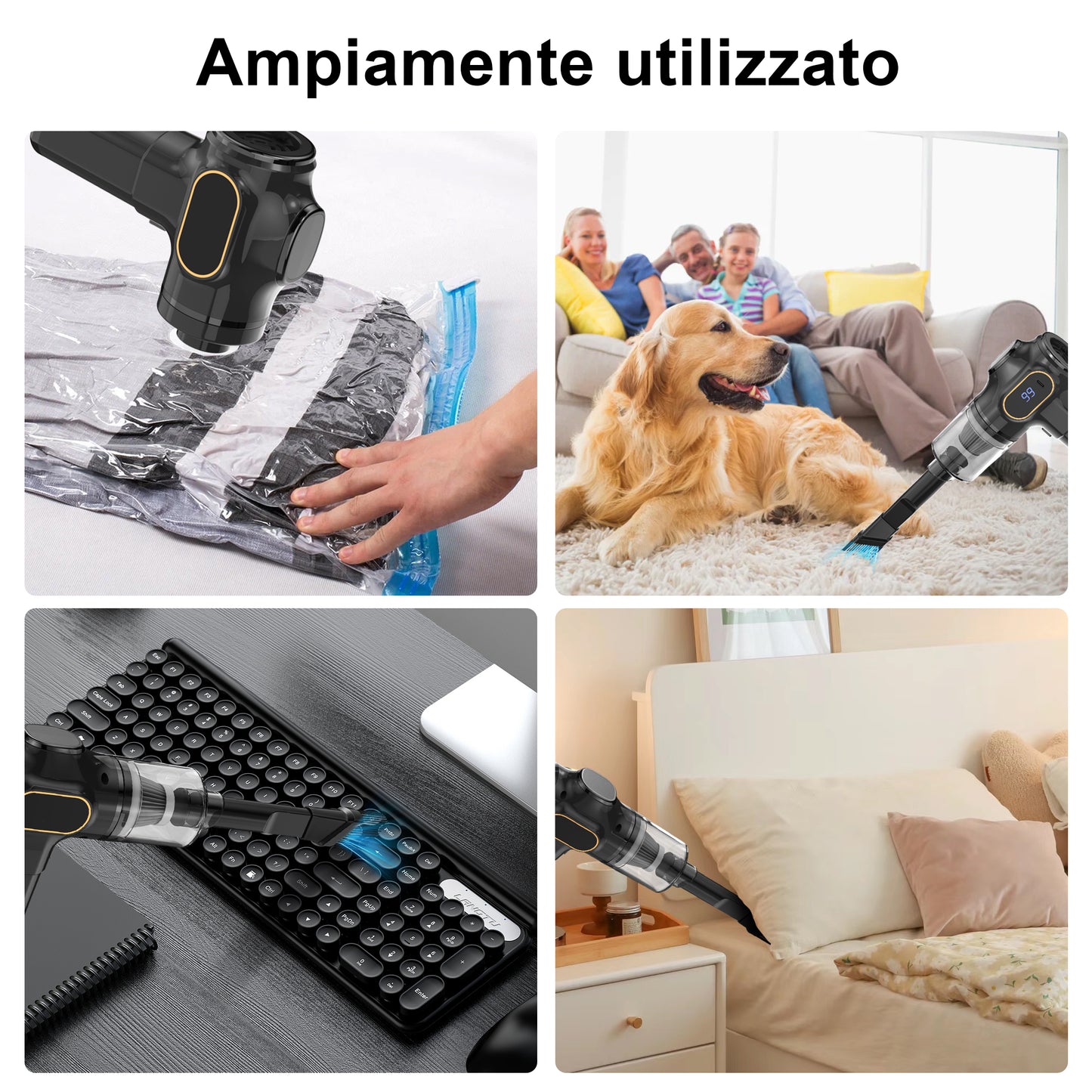 Aspiratore portatile, alimentato a batteria, aspiratore per auto, potente – 15000 Pa, senza fili, aspiratore per auto, prestazioni elevate, aspirazione potente, aspiratore portatile, alta potenza, aspiratore portatile per auto