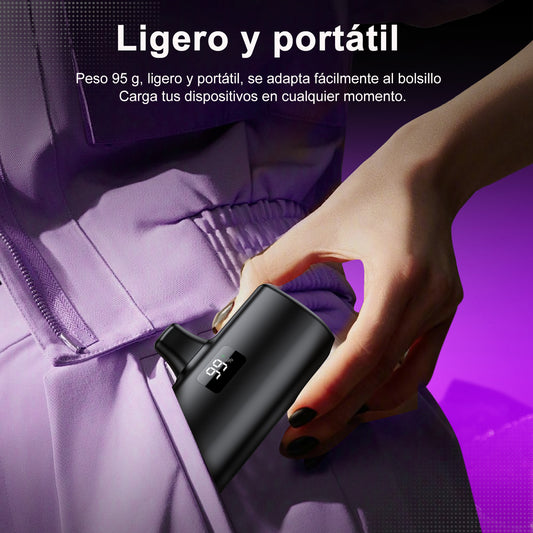 Batería externa, Batería externa de 5000 mAh, 10,5 W, conector USB-C, compatible con iPhone 16, 15, serie Samsung S22/23, serie Note20/10, Huawei, iPad Pro/Air, AirPods y más (negro).