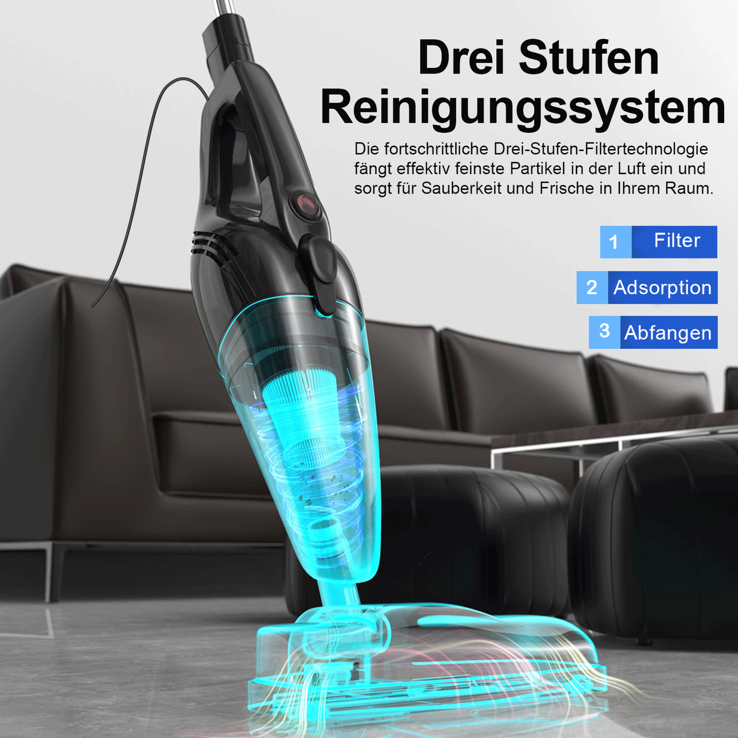 Akku Staubsauger Kabellos Vacuum Cleaner - Akkusauger Tierhaare Cordless Stabstaubsauger Elektrische Kehrbesen Kabelloser Stielstaubsauger Schnurloser Sauger ohne Kabel für Hartböden Teppiche