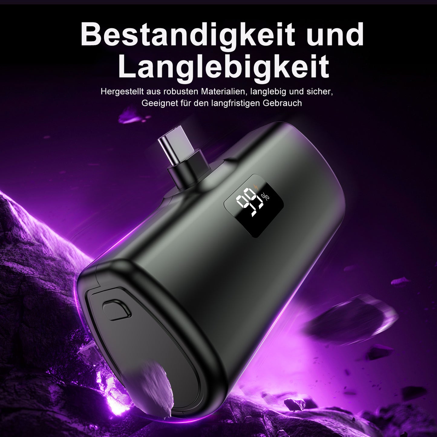 Powerbank, 5000mAh Powerbank 10.5W, USB-C Konnektor, Kompatibel mit iPhone 16 15, Samsung S22/23 Serie, Note20/10 Serie, Huawei, iPad Pro/Air, AirPods und mehr(Schwarz)