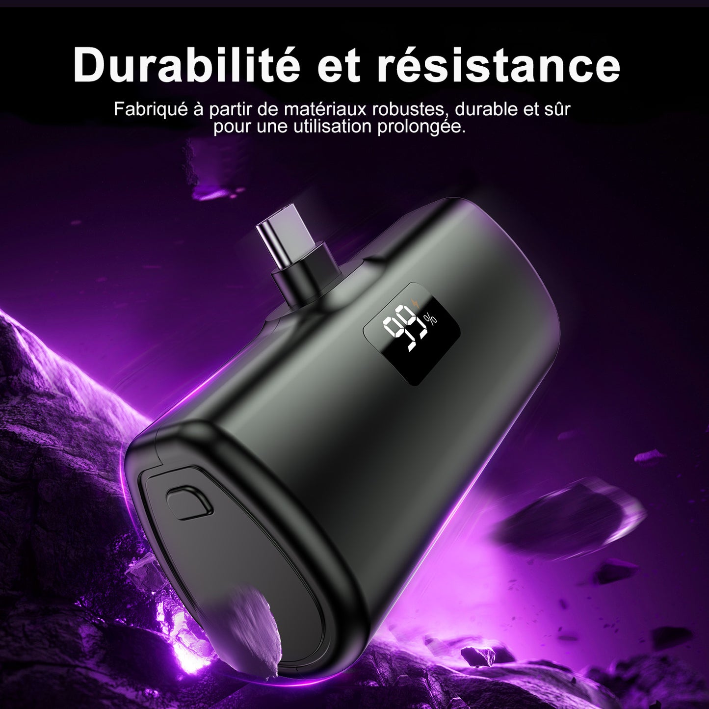 Powerbank, Powerbank de 5000 mAh, 10,5 W, connecteur USB-C, compatible avec iPhone 16, 15, série Samsung S22/23, série Note20/10, Huawei, iPad Pro/Air, AirPods et plus (noir).