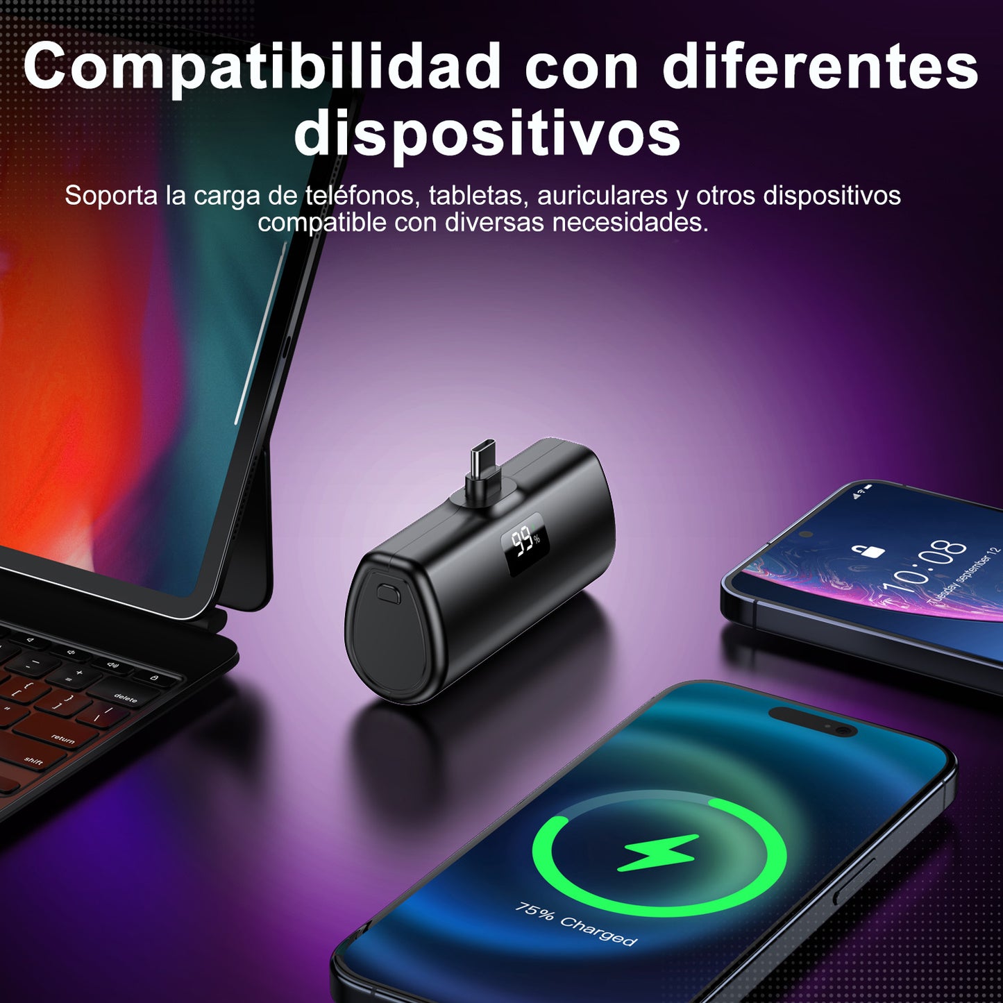 Batería externa, Batería externa de 5000 mAh, 10,5 W, conector USB-C, compatible con iPhone 16, 15, serie Samsung S22/23, serie Note20/10, Huawei, iPad Pro/Air, AirPods y más (negro).