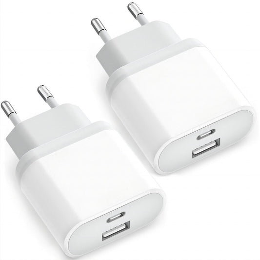 A 2er-Pack USB-C-Ladegerät mit 20-Watt-Schnellstecker für iPhone 15, 14, 13, 12, 11 Pro Max, SE, XS, XR, 8 Plus, Samsung Galaxy, Huawei, iPad, Mobiltelefone, Steckertyp C, Netzteil, Wandkopfadapter.