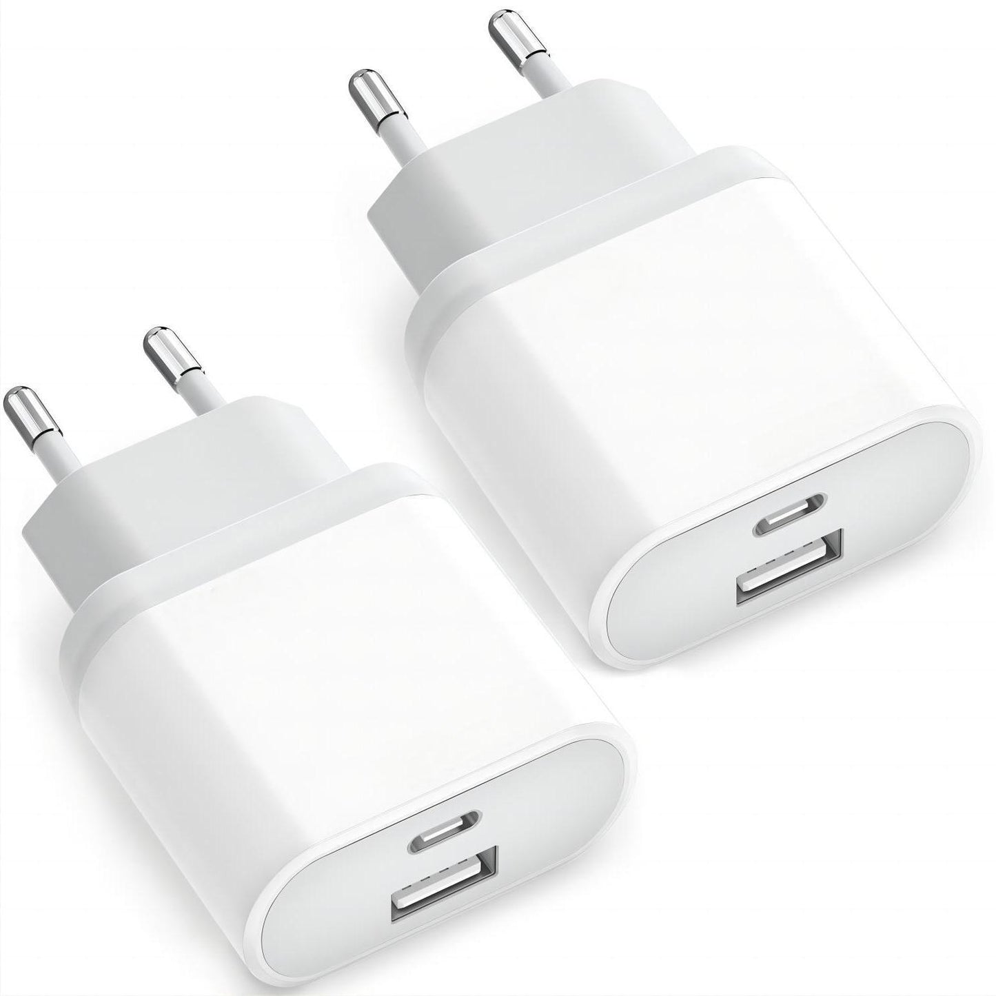 A Lot de 2 chargeurs USB C de 20 W avec prise rapide pour iPhone 15, 14, 13, 12, 11 Pro Max, SE, XS, XR, 8 Plus, Samsung Galaxy, Huawei, iPad, téléphones, embout de type C, alimentation secteur, adaptateur mural.