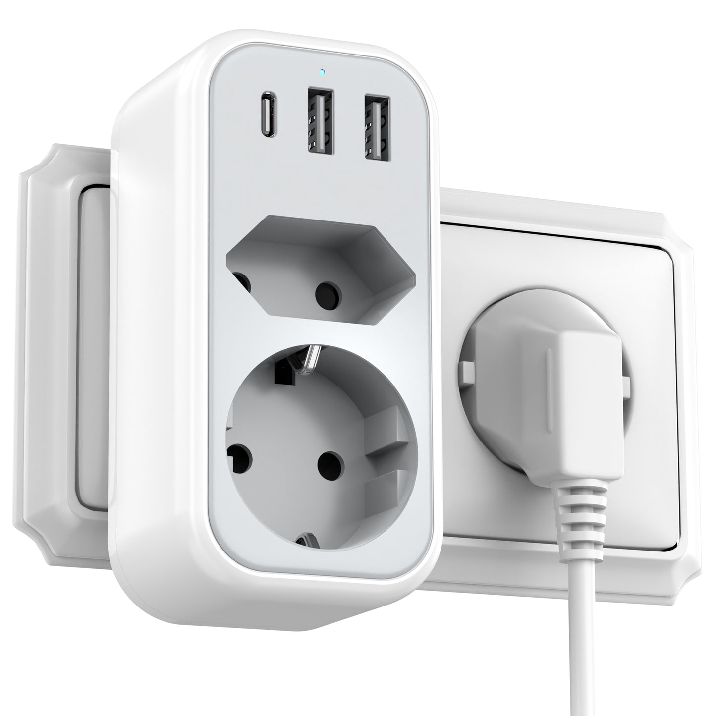 Doppelstecker für Steckdose, Steckdosenadapter mit USB C Mehrfachsteckdose Steckdosenverteiler 2Fach und 2 USB PD 20W Mehrfachstecker Multisteckdose Adapter Stecker Verteiler Erweiterung