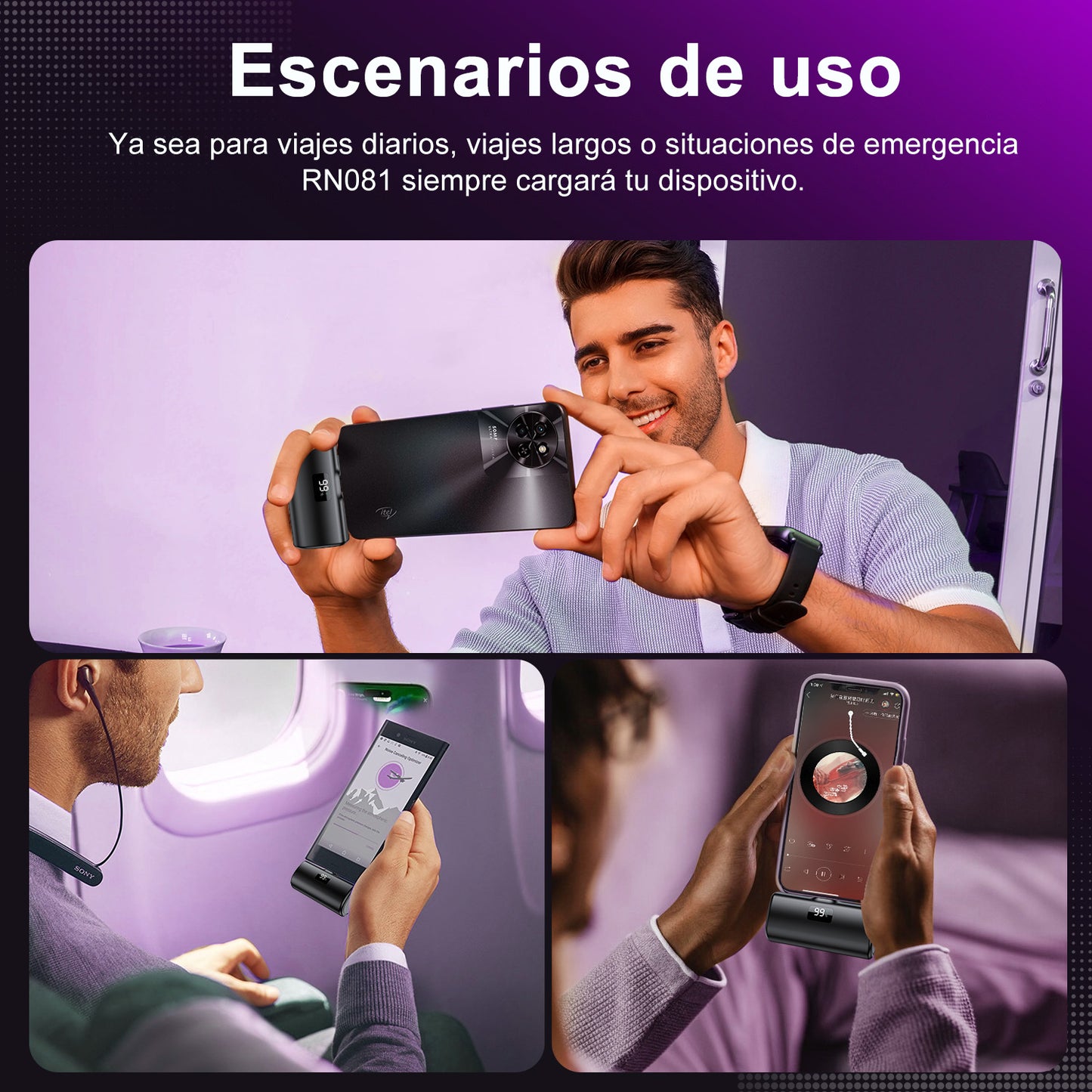 Batería externa, Batería externa de 5000 mAh, 10,5 W, conector USB-C, compatible con iPhone 16, 15, serie Samsung S22/23, serie Note20/10, Huawei, iPad Pro/Air, AirPods y más (negro).