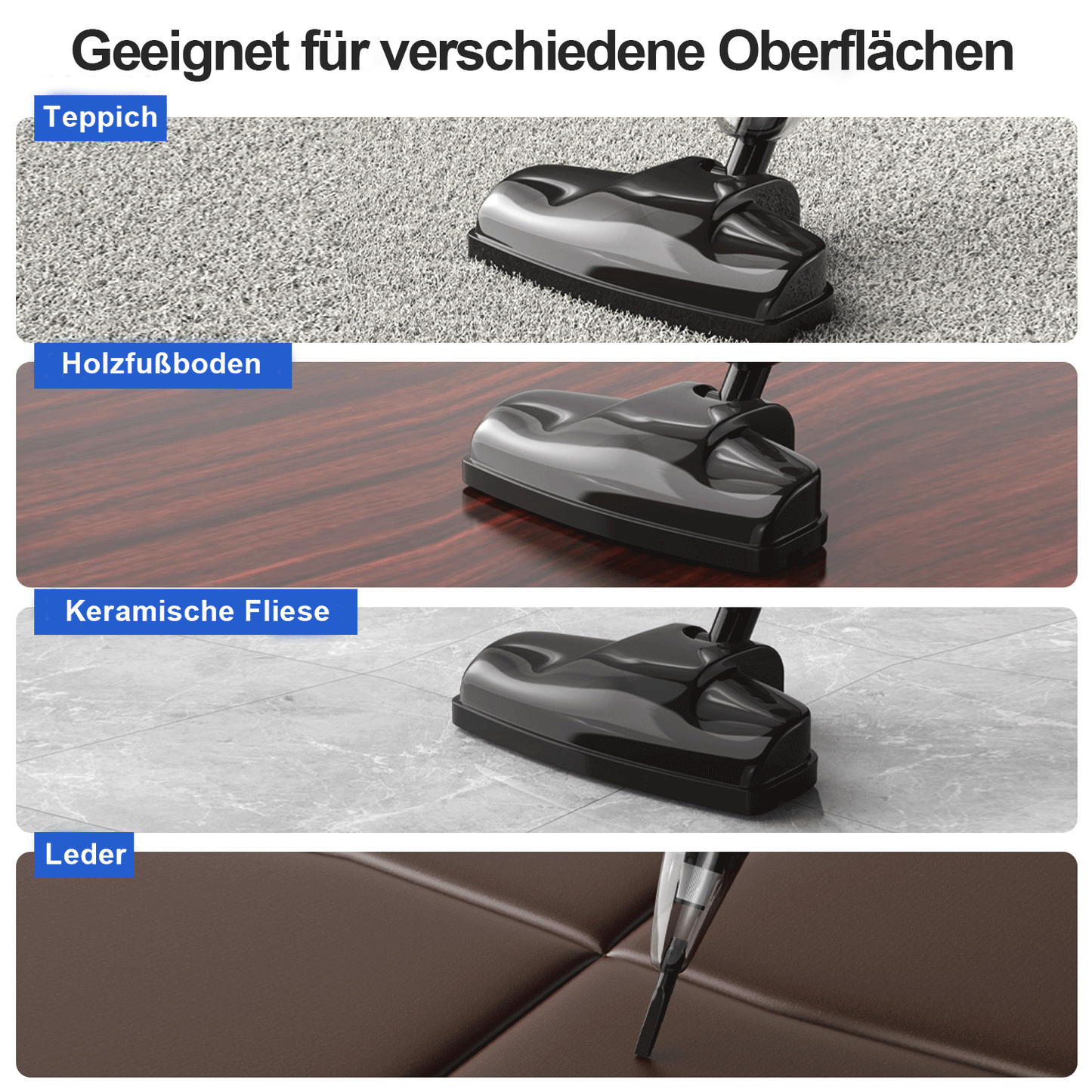 Akku Staubsauger Kabellos Vacuum Cleaner - Akkusauger Tierhaare Cordless Stabstaubsauger Elektrische Kehrbesen Kabelloser Stielstaubsauger Schnurloser Sauger ohne Kabel für Hartböden Teppiche