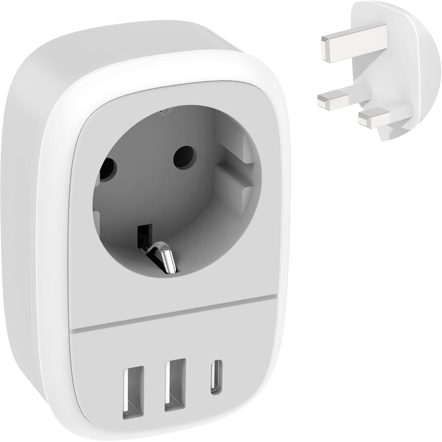 Adaptateur de voyage - Adaptateur UK avec 2 USB A + 1 USB C de type G. Adaptateur de prise de courant, adaptateur de voyage, chargeur, adaptateur électrique pour l'Angleterre, l'Irlande, le Royaume-Uni, Dubai, les Maldives, le Qatar, la Malaisie