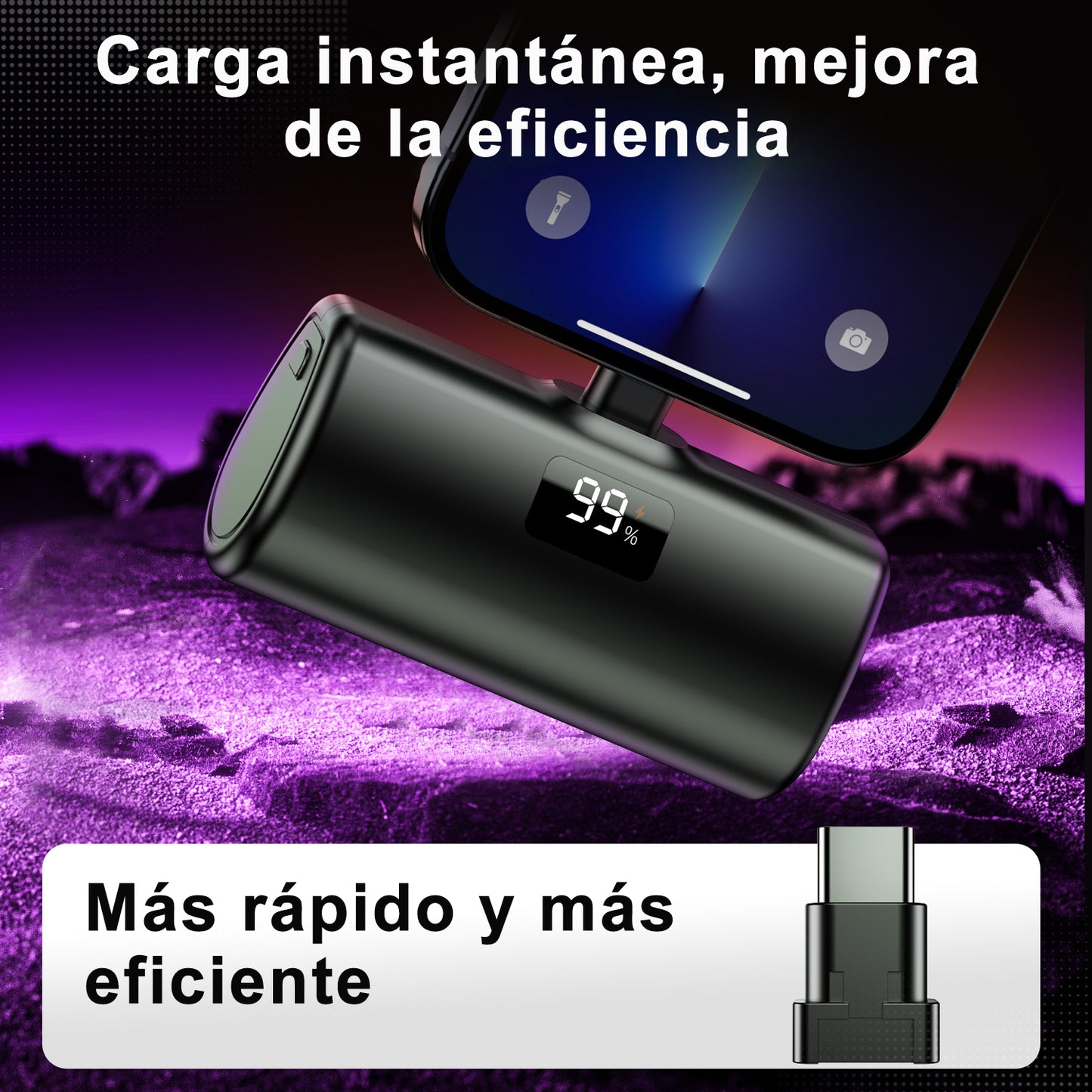 Batería externa, Batería externa de 5000 mAh, 10,5 W, conector USB-C, compatible con iPhone 16, 15, serie Samsung S22/23, serie Note20/10, Huawei, iPad Pro/Air, AirPods y más (negro).