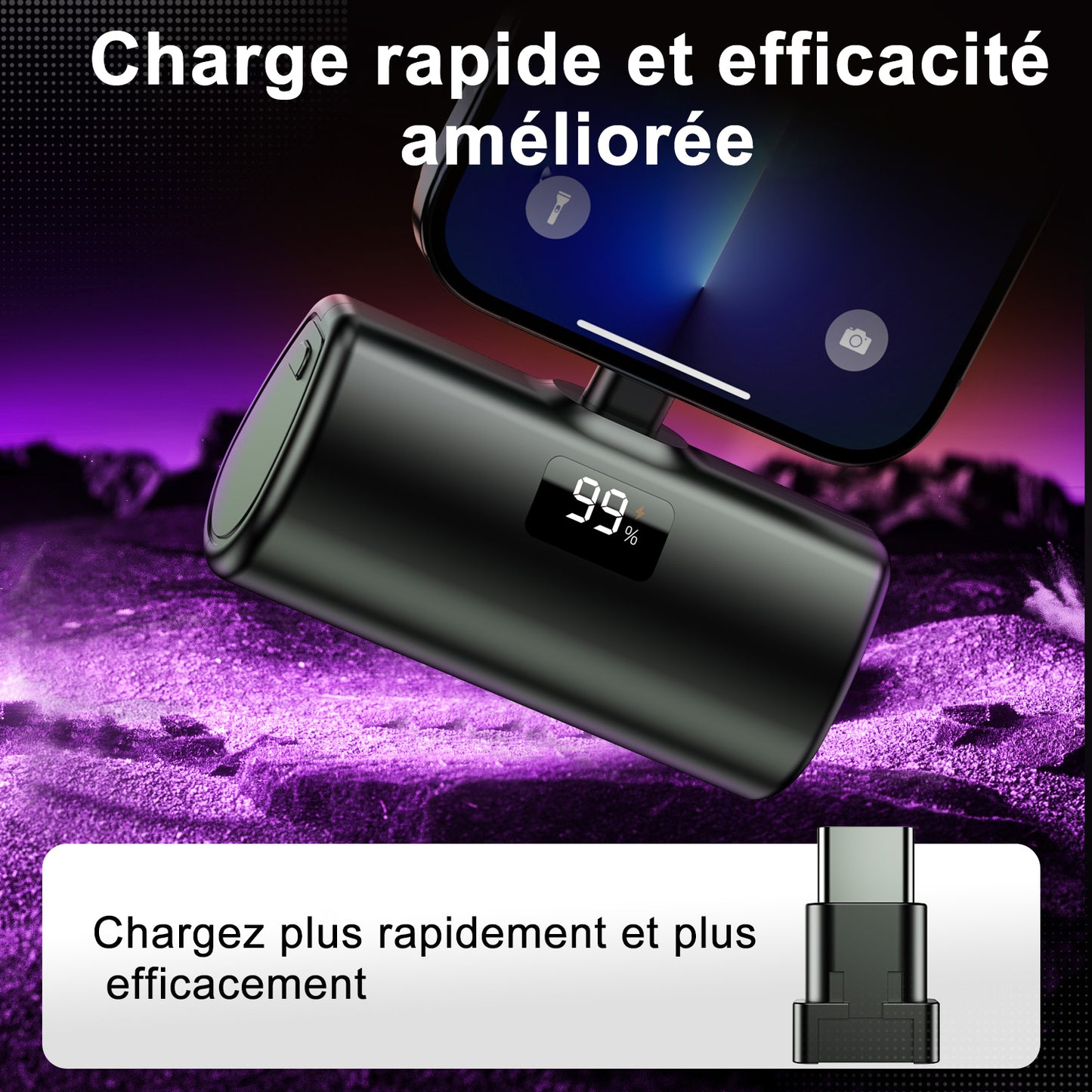 Powerbank, Powerbank de 5000 mAh, 10,5 W, connecteur USB-C, compatible avec iPhone 16, 15, série Samsung S22/23, série Note20/10, Huawei, iPad Pro/Air, AirPods et plus (noir).