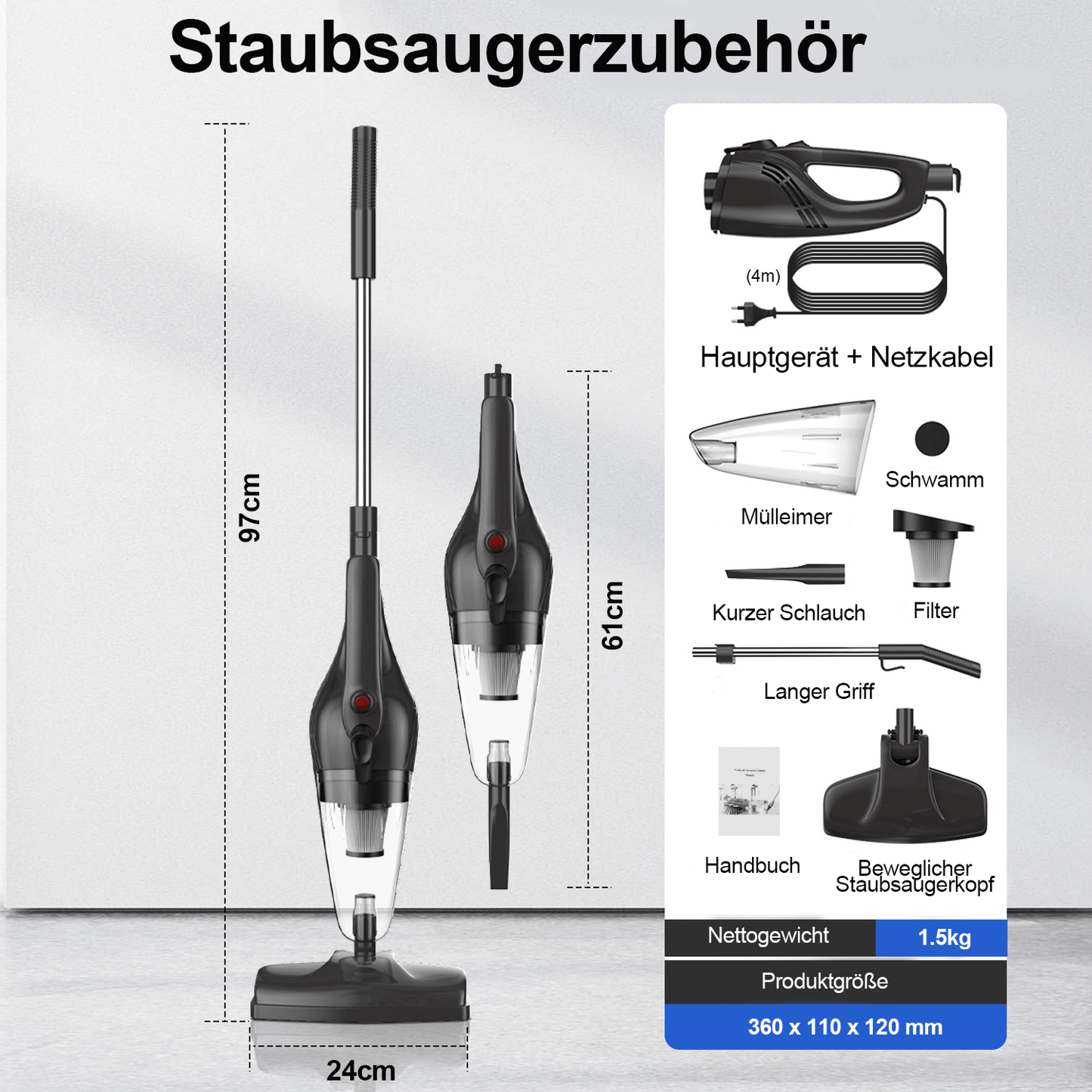 Akku Staubsauger Kabellos Vacuum Cleaner - Akkusauger Tierhaare Cordless Stabstaubsauger Elektrische Kehrbesen Kabelloser Stielstaubsauger Schnurloser Sauger ohne Kabel für Hartböden Teppiche