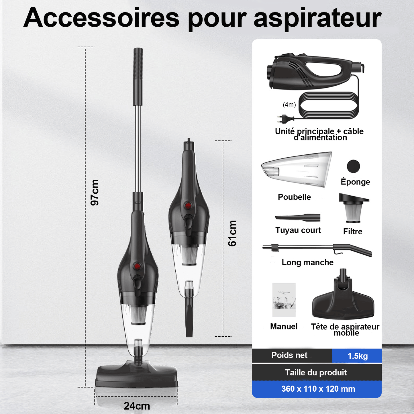 Aspirateur sans fil pour poils d'animaux - Aspirateur électrique à manche sans fil, balai électrique sans fil, aspirateur sans cordon pour sols durs et tapis