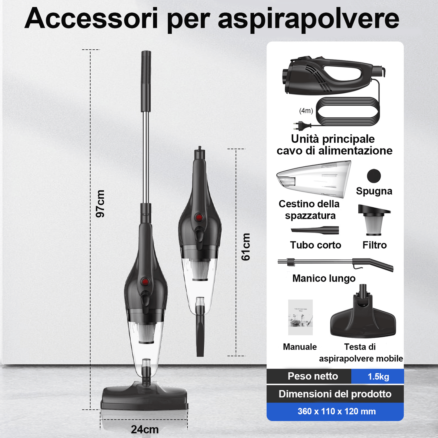 Aspirapolvere a batteria senza filo - Aspirapolvere per capelli di animali, aspirapolvere a staffa senza filo, spazzola elettrica senza filo, aspirapolvere senza corda per pavimenti duri e tappeti