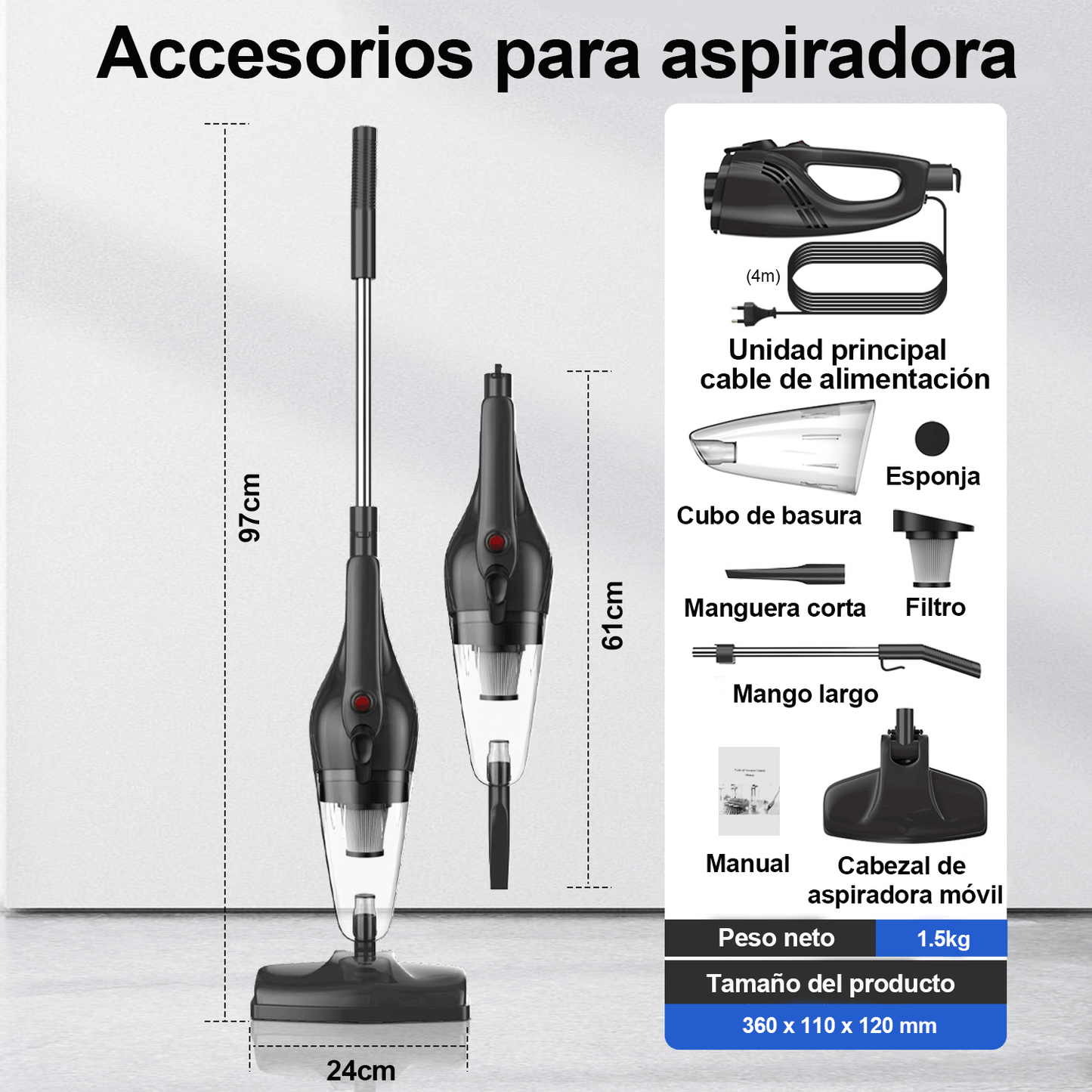 Aspirador sin cable para pelos de mascotas - Aspirador eléctrico de varilla sin cable, escoba eléctrica sin cable, aspirador sin cordón para suelos duros y alfombras