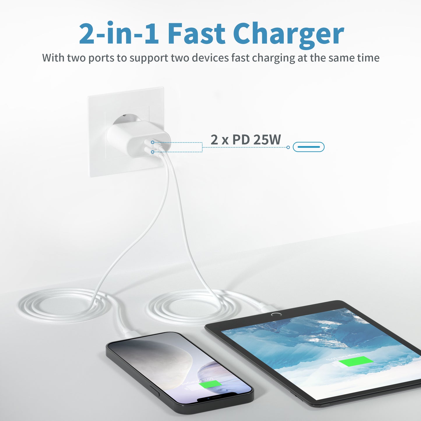 Caricabatterie USB C, presa USB C da 25 W, caricabatterie rapida per iPhone 16, 15, 14, 13, 12, 11 Pro Max Plus Mini SE X XS XR, Samsung Galaxy, spina, adattatore, alimentatore, USB Type C.