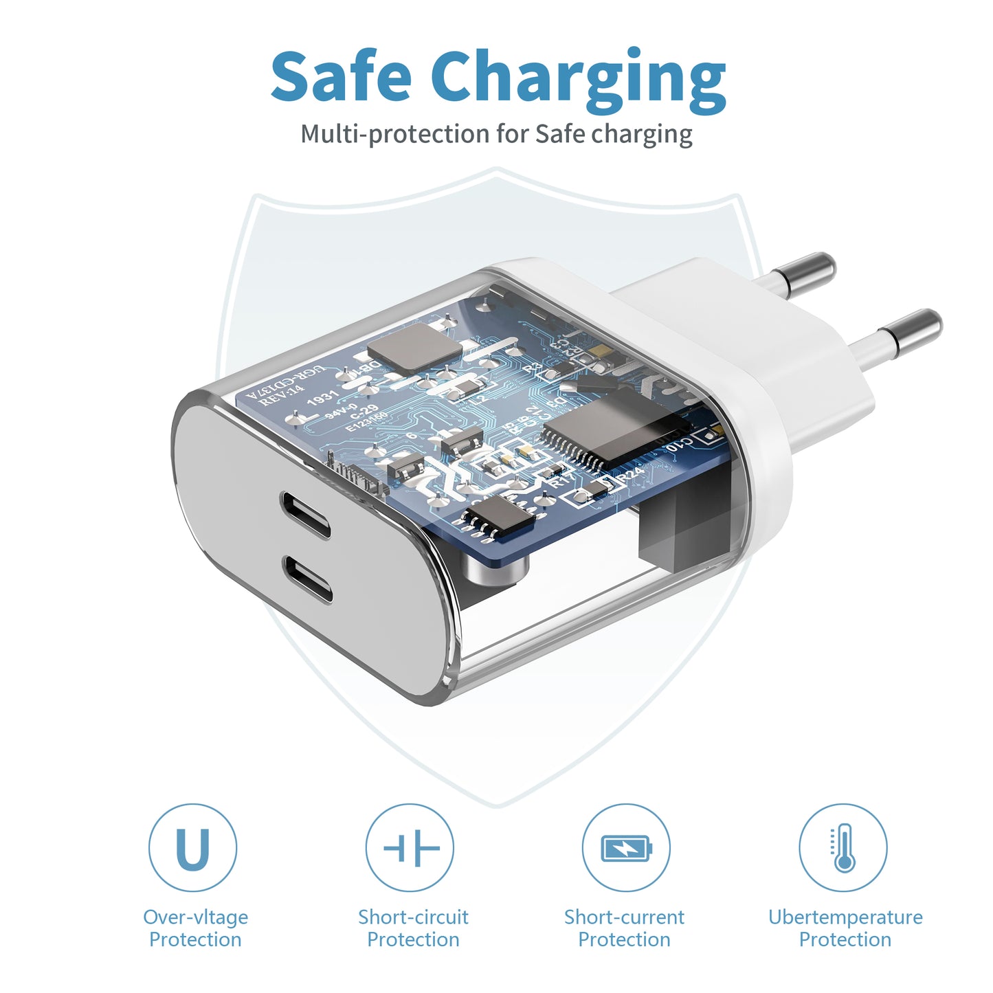 Chargeur USB C, prise USB C 25 W, chargeur rapide pour iPhone 16, 15, 14, 13, 12, 11 Pro Max Plus Mini SE X XS XR, Samsung Galaxy, embout, adaptateur, bloc d'alimentation, USB Type C.