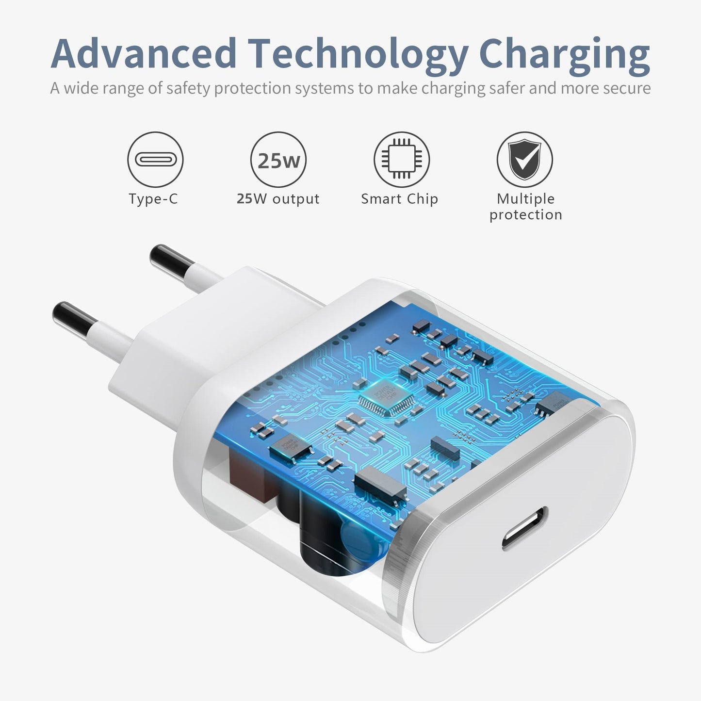 Chargeur USB-C, lot de 2 adaptateurs USB-C de 25 W pour iPhone 16 Pro/16/15 Pro Max/15 Pro/15/14/14 Pro/14 Pro Max/14 Plus/13/12/11 Mini SE XS XR X 8, AirPods, chargeur avec fiche pour téléphone, fiche de charge, adaptateur de charge.