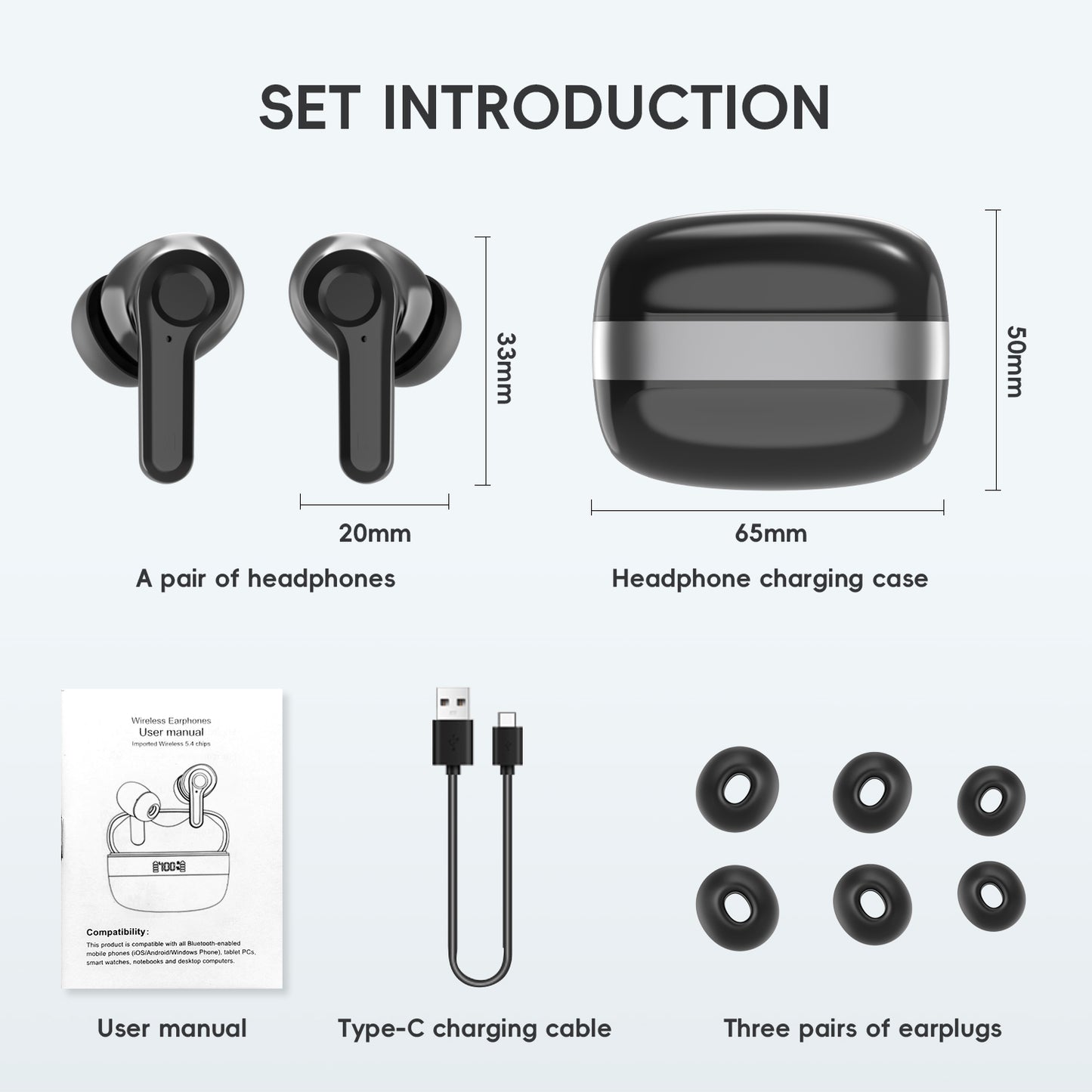 Écouteurs sans fil, Écouteurs sans fil, Écouteurs avec son stéréo Hi-Fi BT5.3, Écouteurs avec 35 heures de lecture, avec réduction du bruit CVC pour iPhone, Samsung, Huawei, Xiaomi et Android I90.